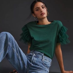 Lea & Viola Tulle-Sleeve Top